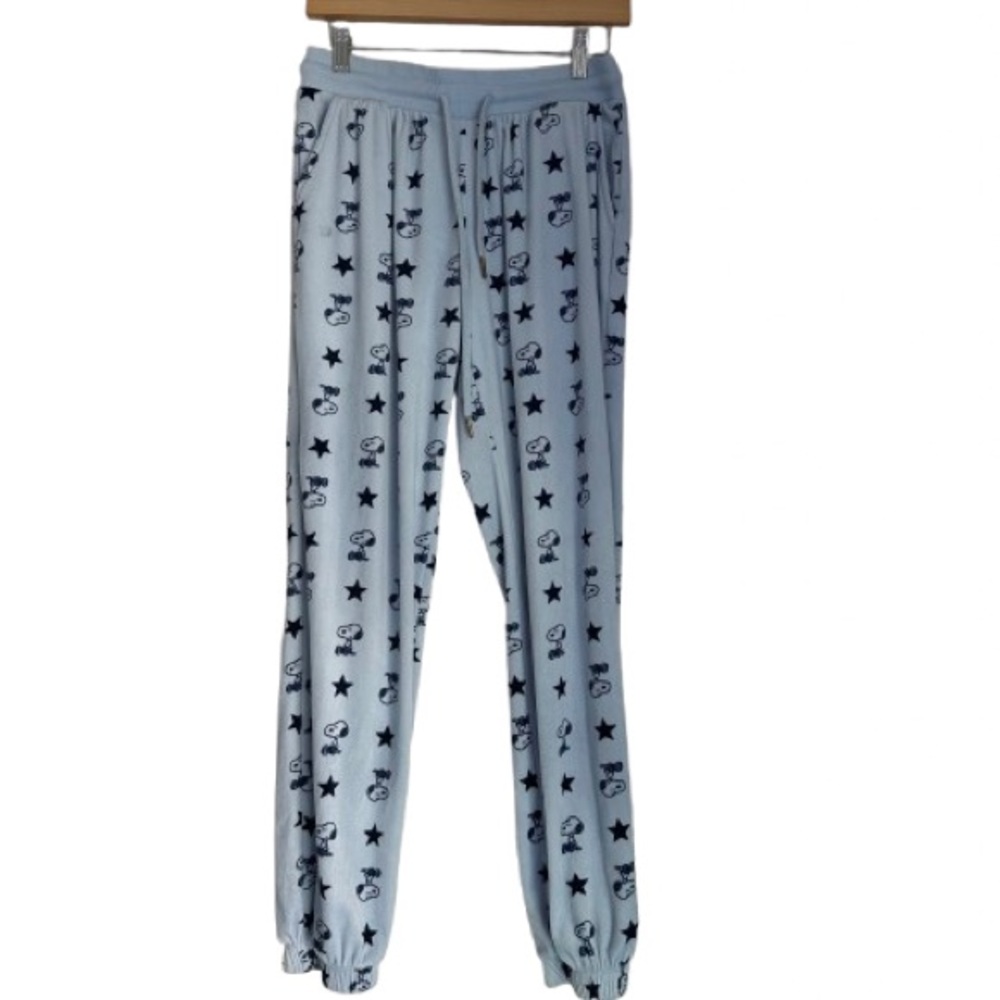 Peanuts brand Snoopy Women’s Pajama pants fleece velour very soft in baby blue